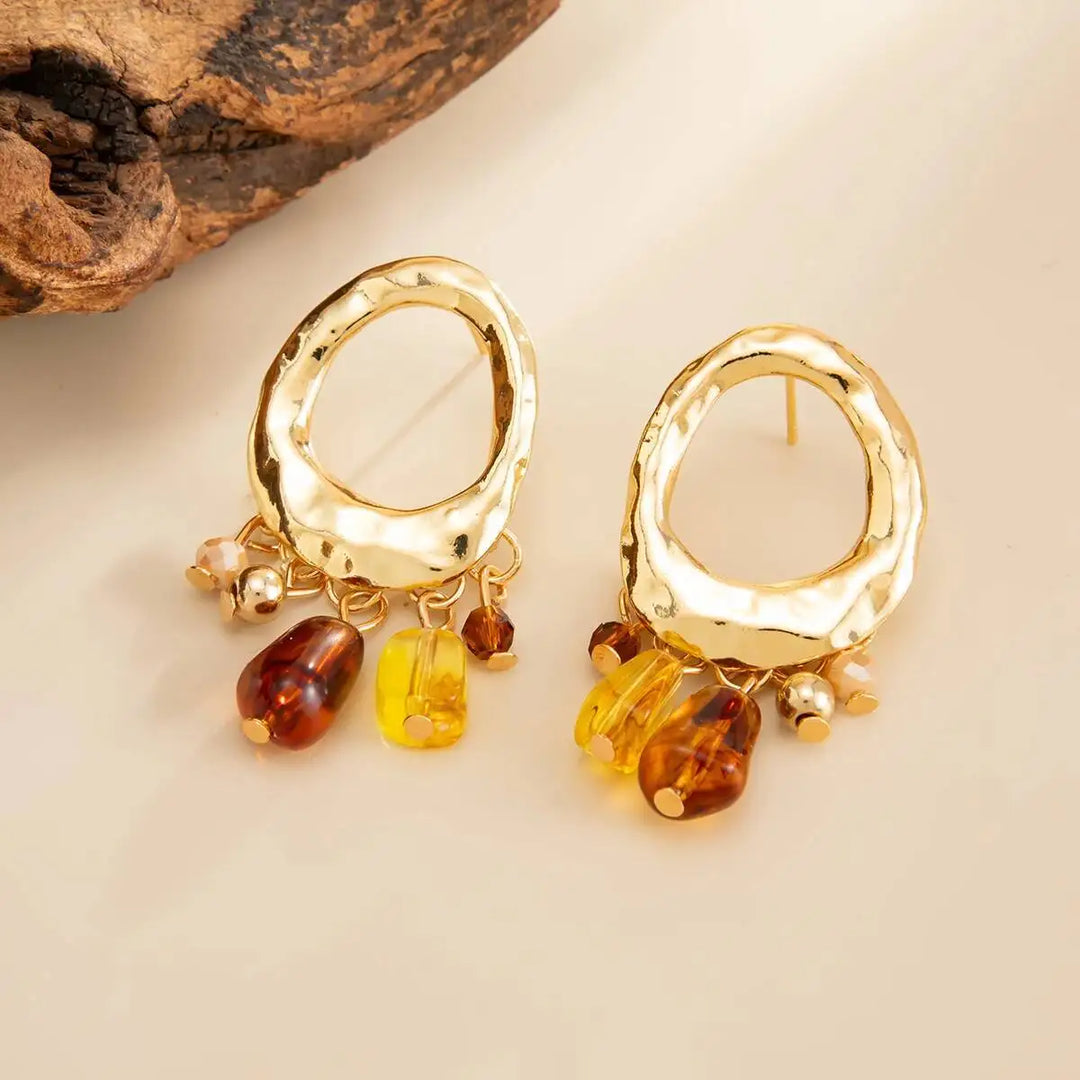 Aurelle Amber Tassel Statement Earrings