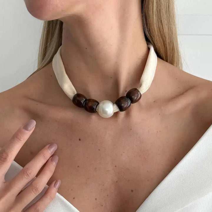 Velora Wood Pearl Choker