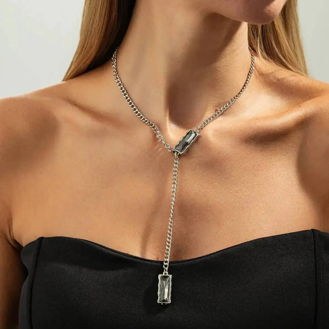 Virella Black Crystal Drop Choker Necklace