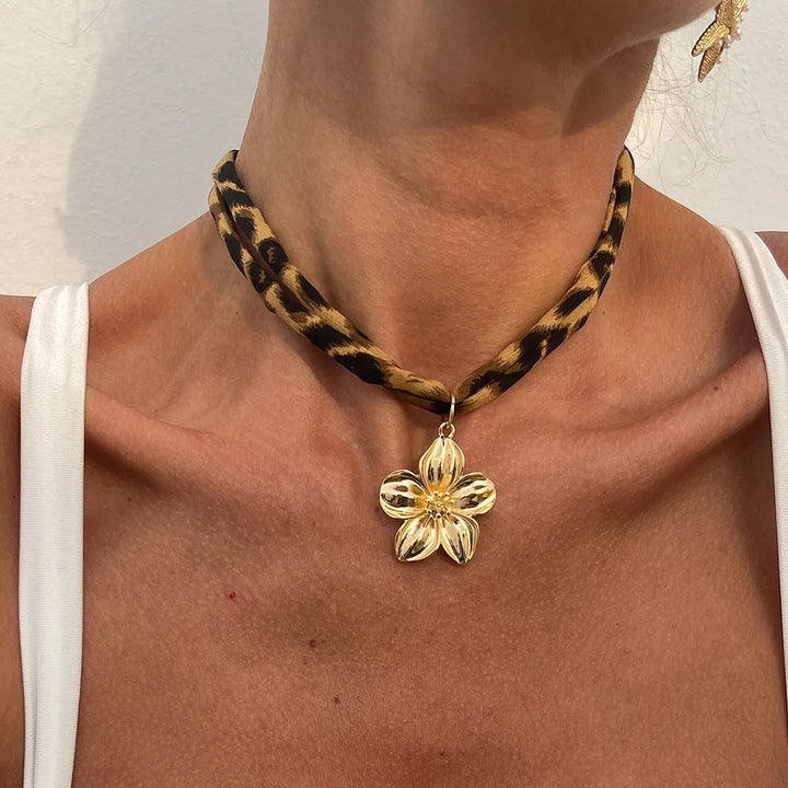 Portia Flower Ribbon Choker Necklace