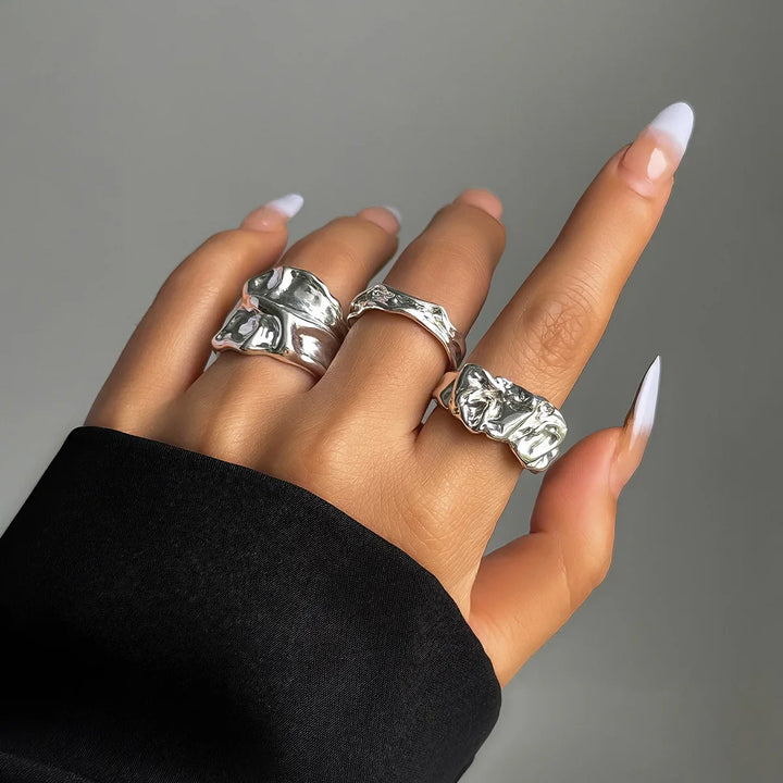 Sora Chunky Geometric Adjustable Ring Set