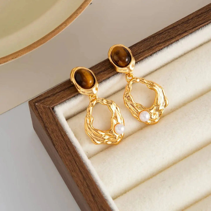 Welsh Vintage Brown Stone Drop Earrings