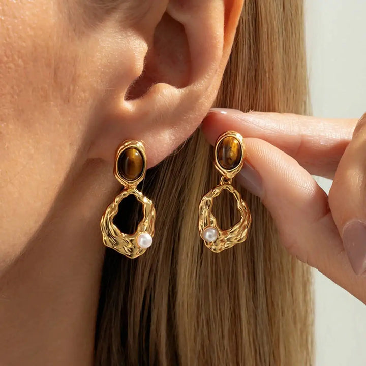 Welsh Vintage Brown Stone Drop Earrings